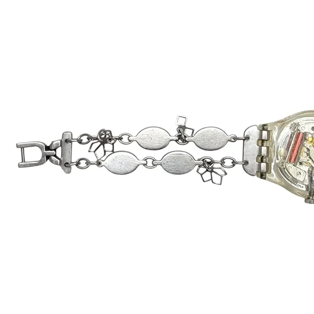 Swatch 2009 Lady Charm Bracelet Watch Swiss Quartz Multicolor Stone Dainty